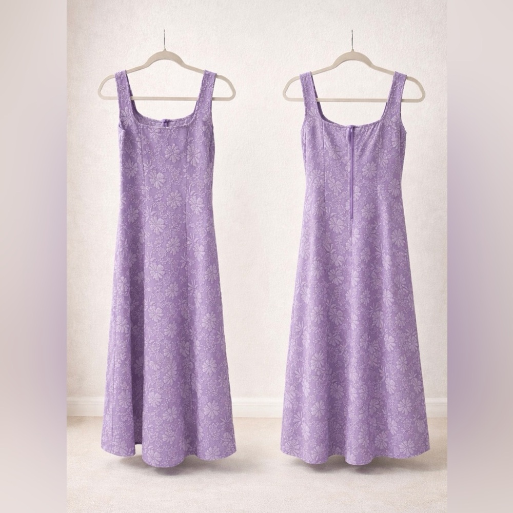 Lavender Floral Midi Dress – Size Small